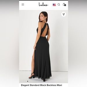 Lulus black long dress. High neck with low back and front slit.